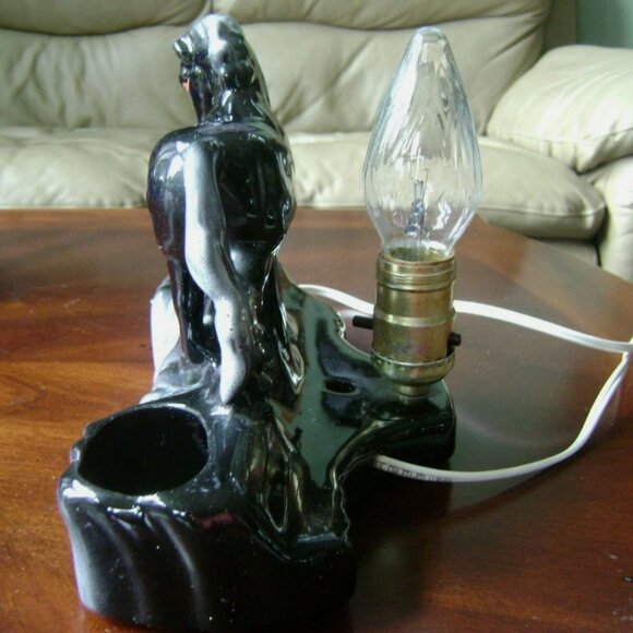 Vintage MCM 1950s Black Gray Horse Planter Accent TV Table Lamp - Picture 3 of 11